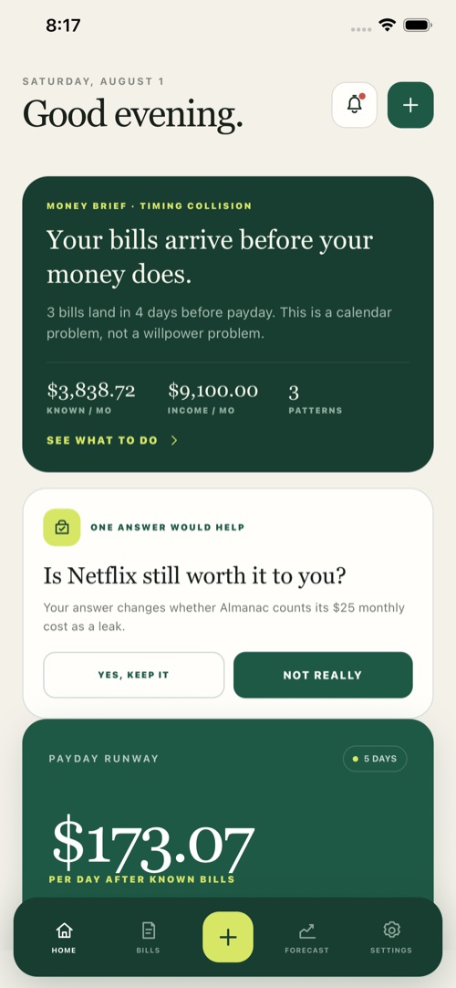 Almanac — money brief and payday runway